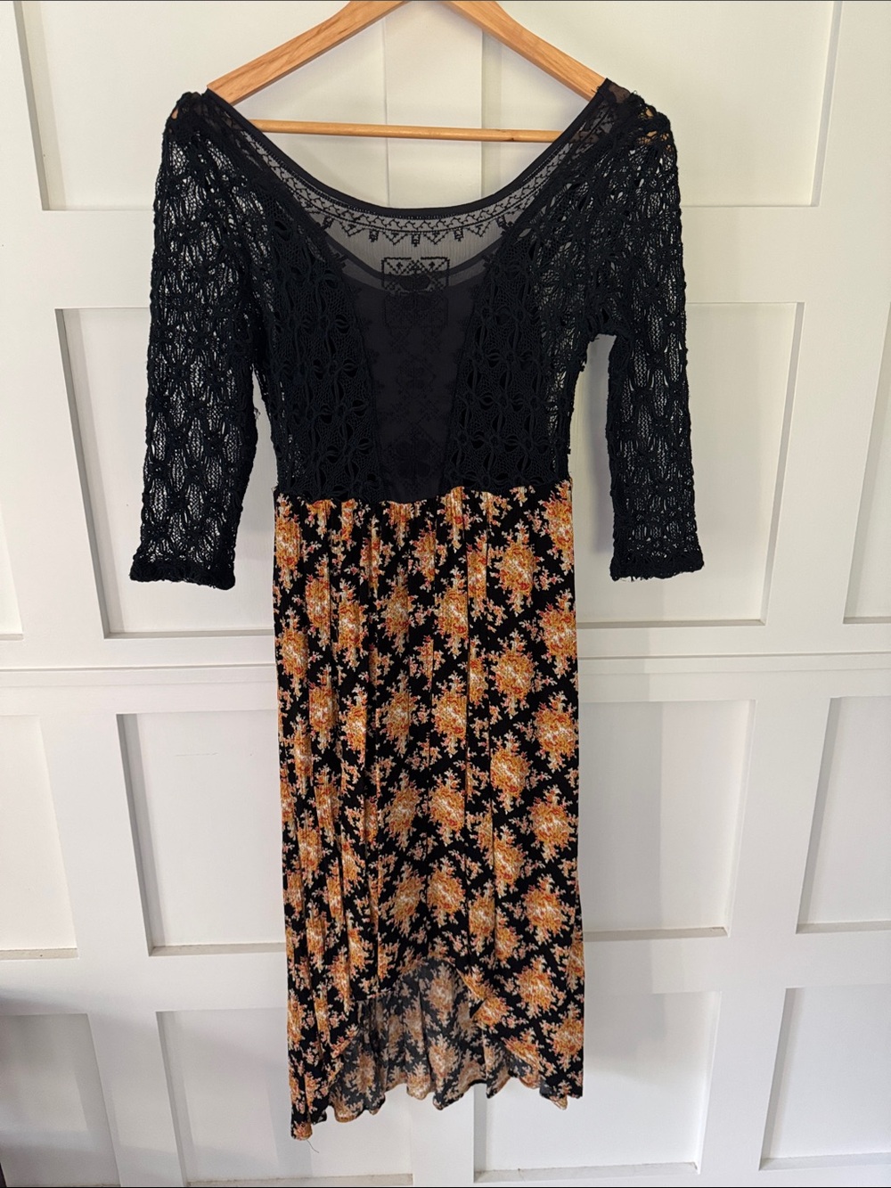 Free People Black Lace Bodice Floral Midi Dress